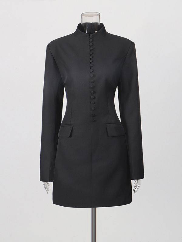 TWOTWINSTYLE Stand Collar Tunic Elegant Mini Dress