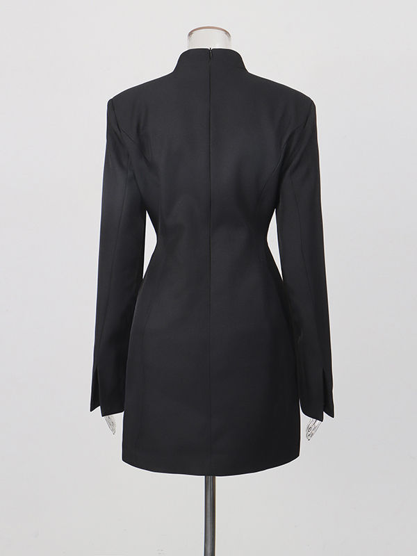 TWOTWINSTYLE Stand Collar Tunic Elegant Mini Dress