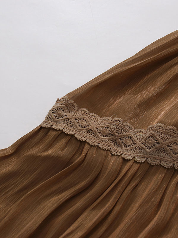 TWOTWINSTYLE Lapel Long Sleeve Spliced Lace Vintage Dress