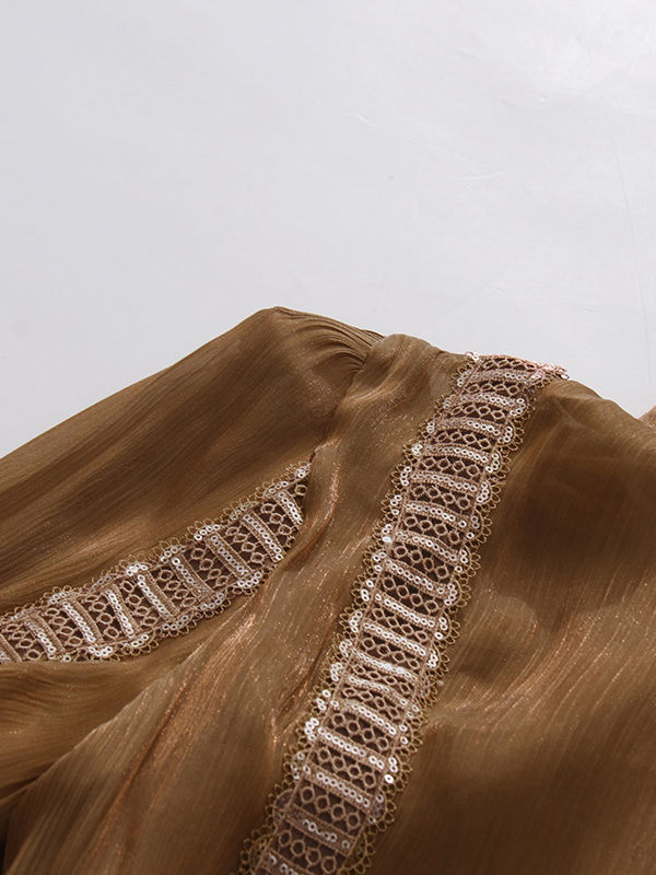 TWOTWINSTYLE Lapel Long Sleeve Spliced Lace Vintage Dress
