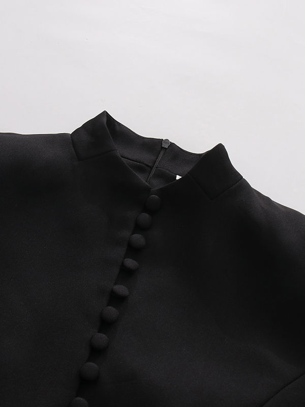 TWOTWINSTYLE Stand Collar Tunic Elegant Mini Dress