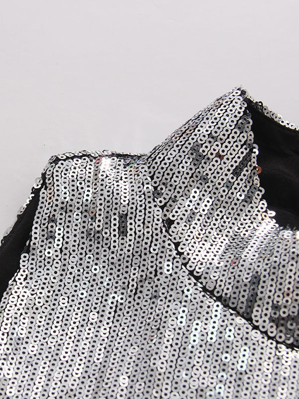 TWOTWINSTYLE Sleeveles Stand Collar Spliced Sequins Designer Dress