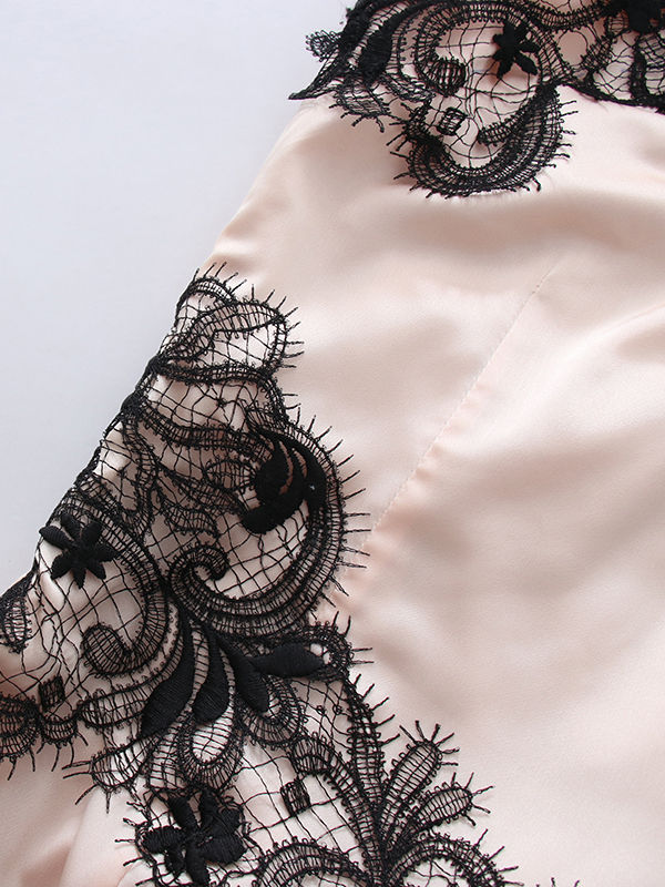 TWOTWINSTYLE Hit Color Irregular Hem Spliced Lace Elegant Dress
