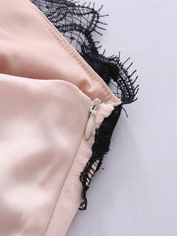 TWOTWINSTYLE Hit Color Irregular Hem Spliced Lace Elegant Dress