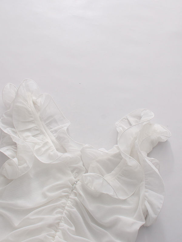 TWOTWINSTYLE V Neck Sleeveles Spliced Ruffles Elegant Dress