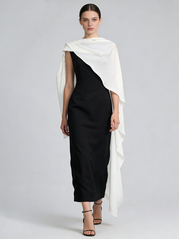 TWOTWINSTYLE Hit Color Sleeveles Asymmetrical Tunic Elegant Dress