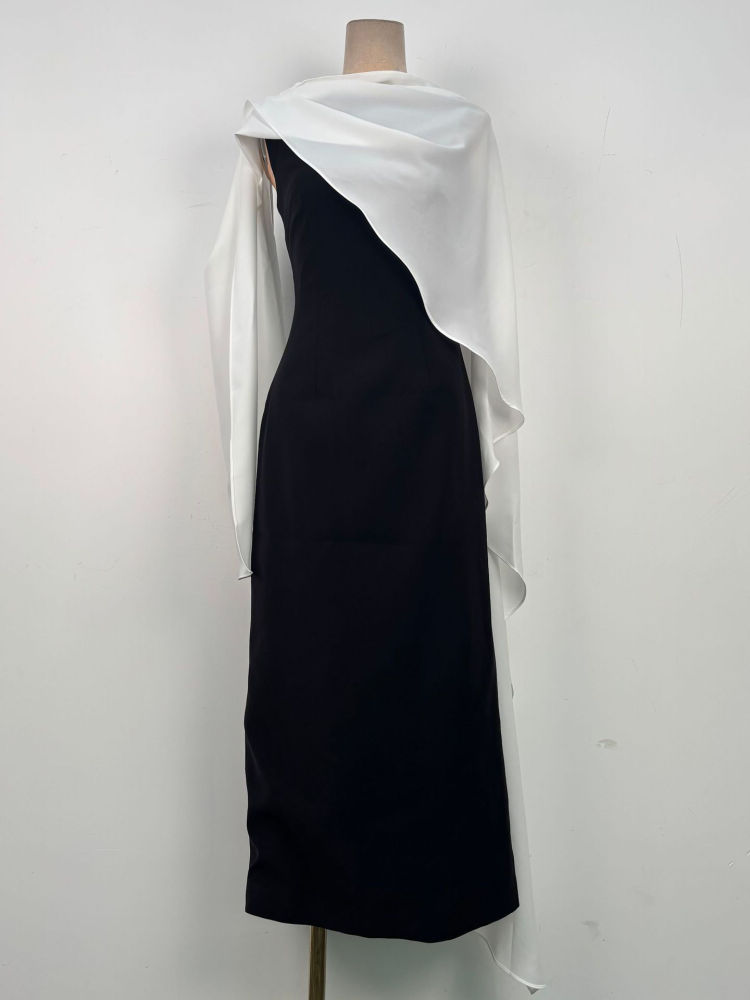 TWOTWINSTYLE Hit Color Sleeveles Asymmetrical Tunic Elegant Dress