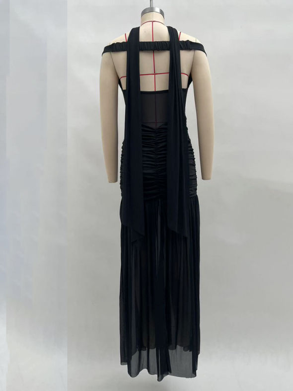 TWOTWINSTYLE Off Shoulder Slimming Side Split Pleated Chic Dress