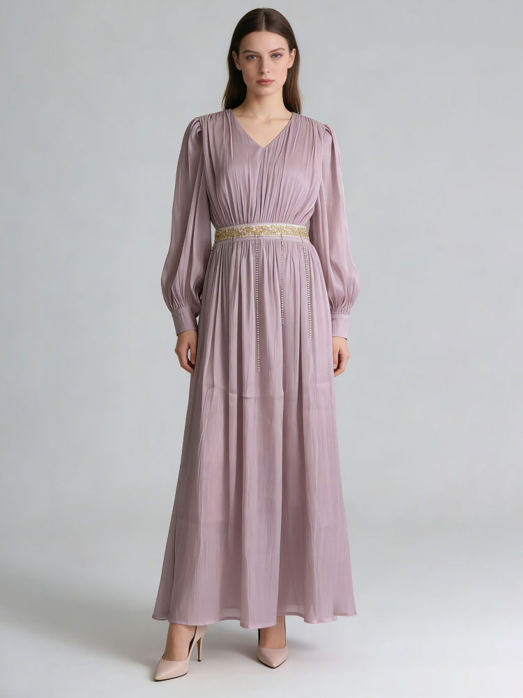 TWOTWINSTYLE V Neck Long Sleeve Tunic Minimalist Dress