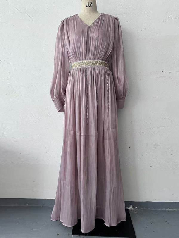 TWOTWINSTYLE V Neck Long Sleeve Tunic Minimalist Dress