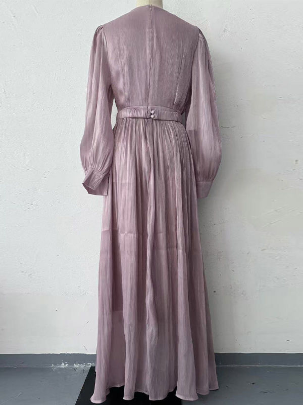 TWOTWINSTYLE V Neck Long Sleeve Tunic Minimalist Dress