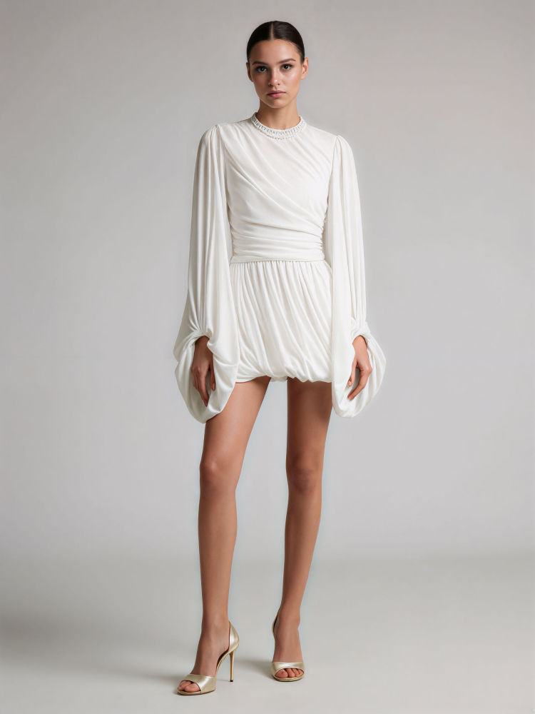 TWOTWINSTYLE Round Neck Long Sleeve Tunic Minimalist Dress