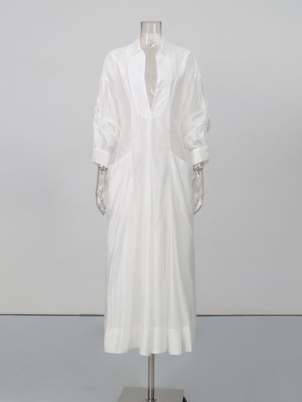 TWOTWINSTYLE Solid Lapel Tunic Designer Dress