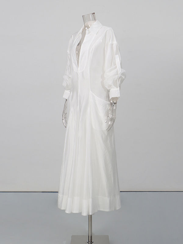 TWOTWINSTYLE Solid Lapel Tunic Designer Dress