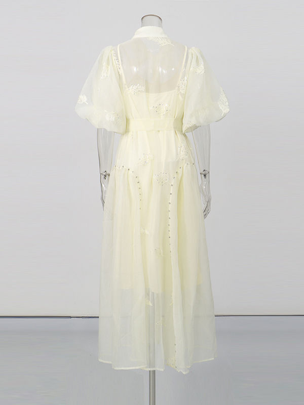 TWOTWINSTYLE Lapel Puff Sleeve High Waist Designer Dress
