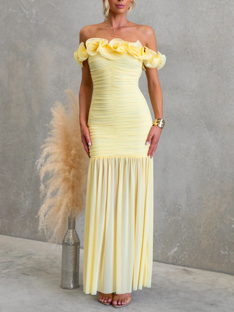 TWOTWINSTYLE Off Shoulder Spliced Ruffles Tunic Elegant Dress
