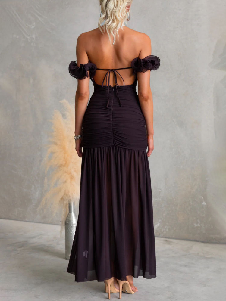 TWOTWINSTYLE Off Shoulder Spliced Ruffles Tunic Elegant Dress