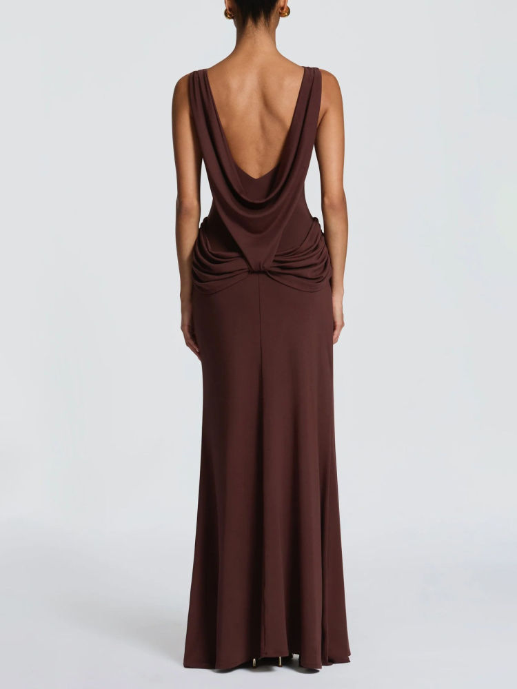 TWOTWINSTYLE Sleeveles Side Split Ruched High Waist Minimalist Dress