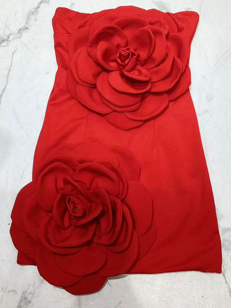 TWOTWINSTYLE Solid Off Shoulder Spliced 3D Flower Fashion Dress