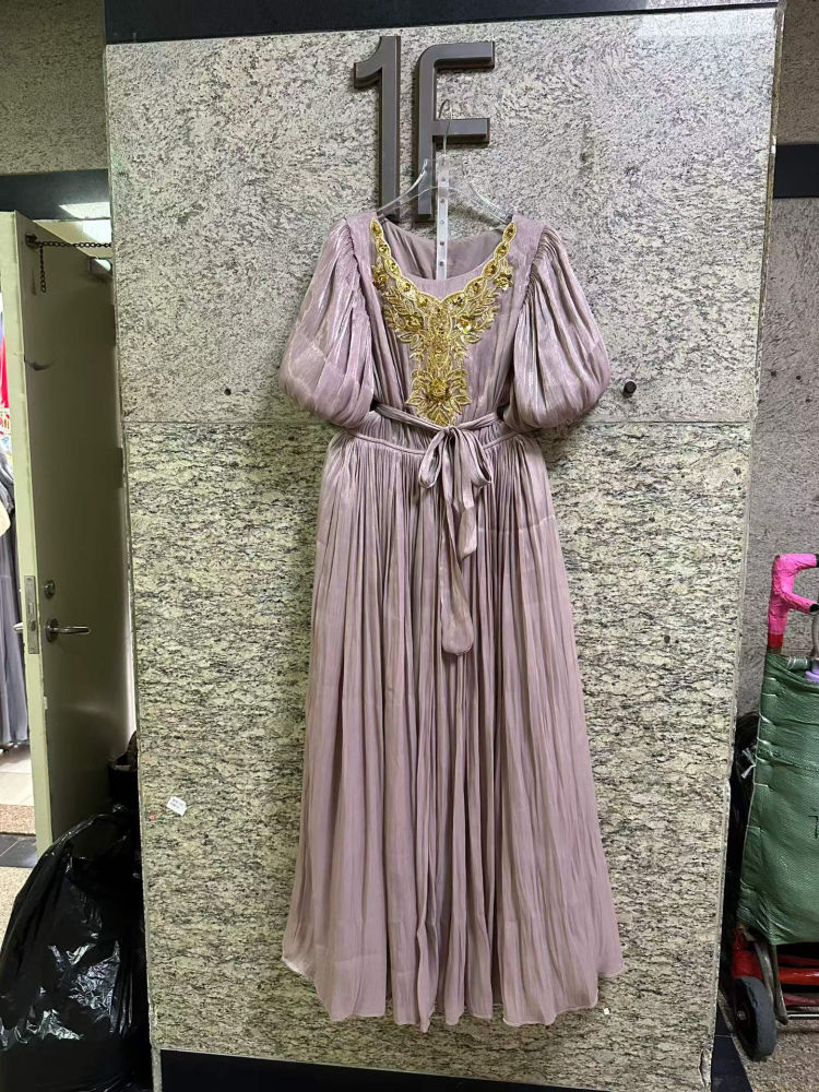 TWOTWINSTYLE Spliced Sequins Puff Sleeve Tunic Vintage Dress