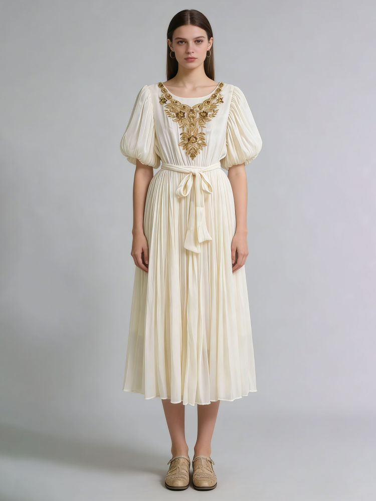 TWOTWINSTYLE Spliced Sequins Puff Sleeve Tunic Vintage Dress