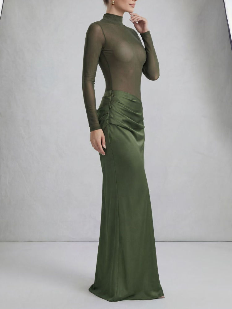 TWOTWINSTYLE Stand Collar Tunic Hollow Out  Long Sleeve Chic Dress