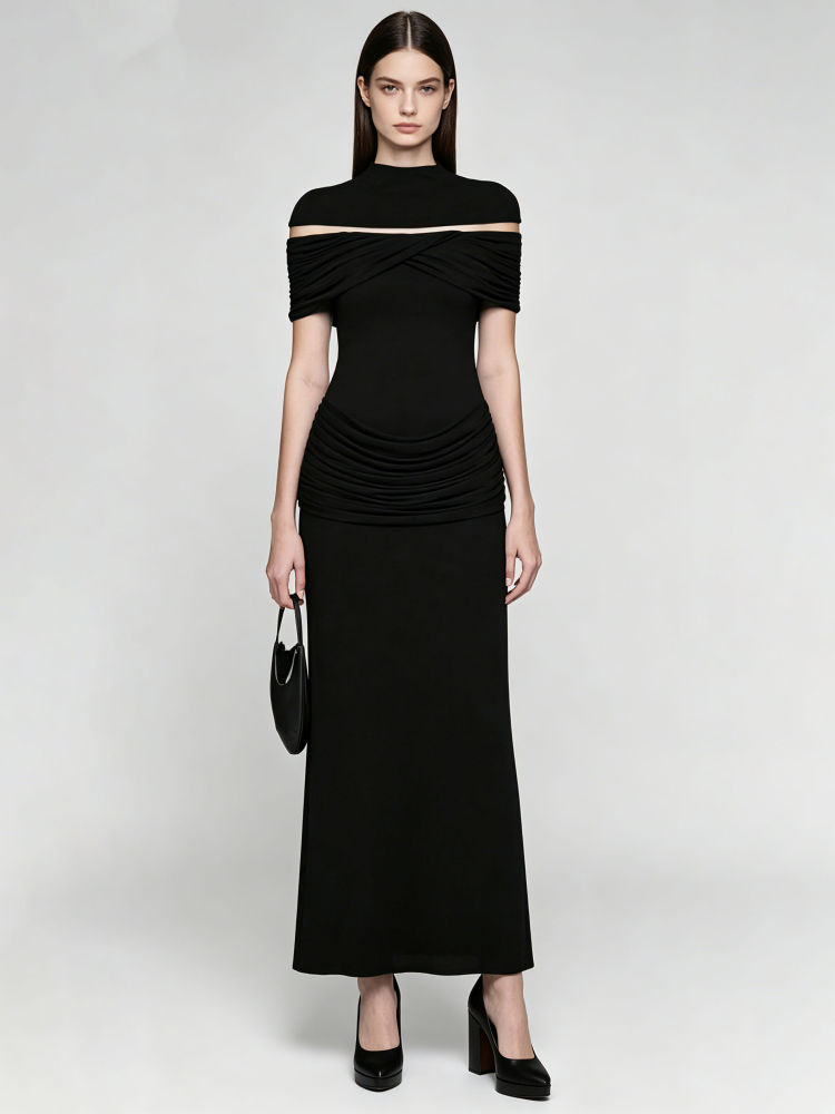 TWOTWINSTYLE Hollow Out High Waist Spliced Ruched Designer Dress