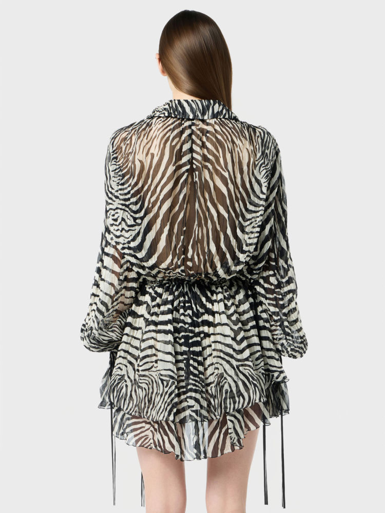 TWOTWINSTYLE Deep V Neck Patchwork Lace Zebra Stripe Vintage Dress