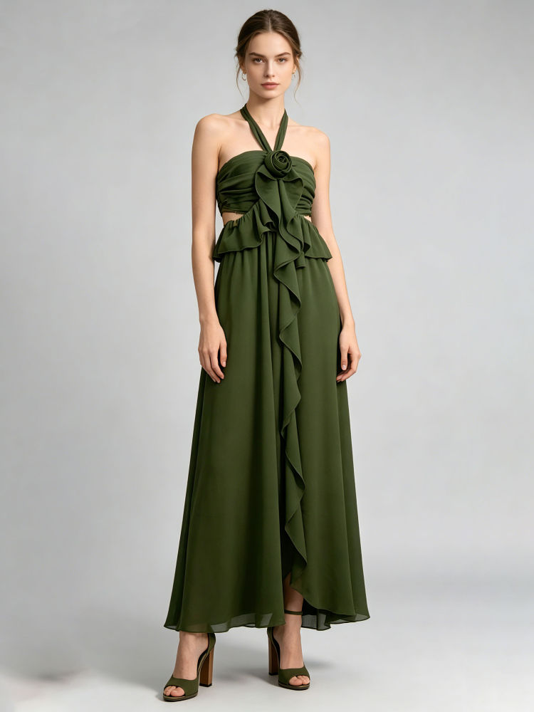 TWOTWINSTYLE Off Shoulder Bare Midriff Patchwork Ruffles Fashion Dress