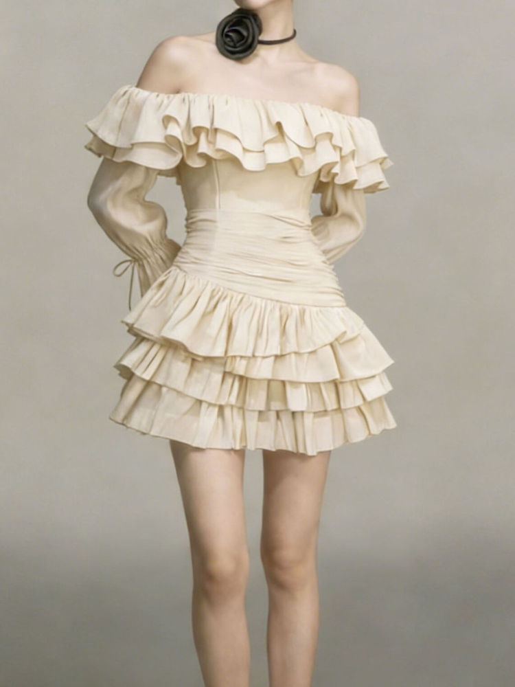TWOTWINSTYLE Off Shoulder Bell Sleeve High Waist Fashion Dress