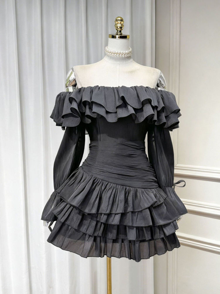 TWOTWINSTYLE Off Shoulder Bell Sleeve High Waist Fashion Dress
