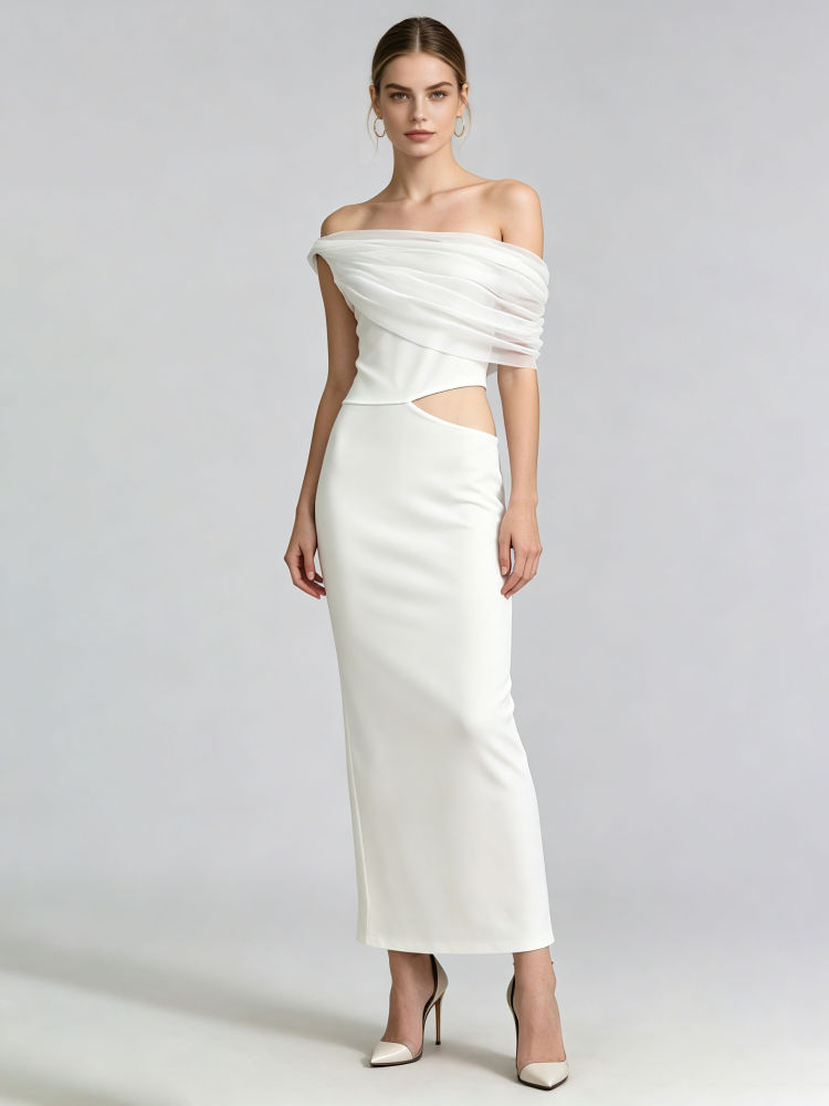 TWOTWINSTYLE Solid Sleeveles Off Shoulder Bare Midriff Sexy Dress