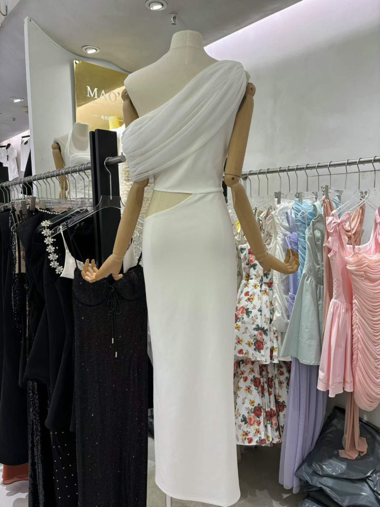 TWOTWINSTYLE Solid Sleeveles Off Shoulder Bare Midriff Sexy Dress