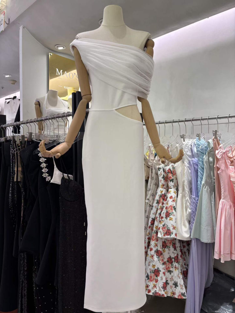 TWOTWINSTYLE Solid Sleeveles Off Shoulder Bare Midriff Sexy Dress