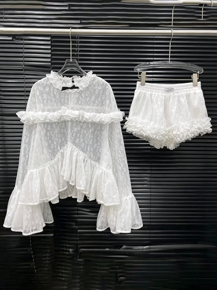 TWOTWINSTYLE Spliced Ruffles Irregular Hem Top High Waist Elegant Set