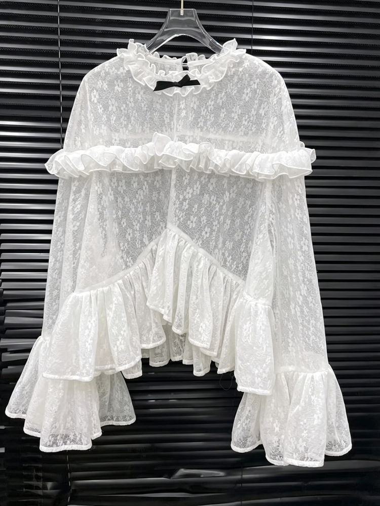 TWOTWINSTYLE Spliced Ruffles Irregular Hem Top High Waist Elegant Set