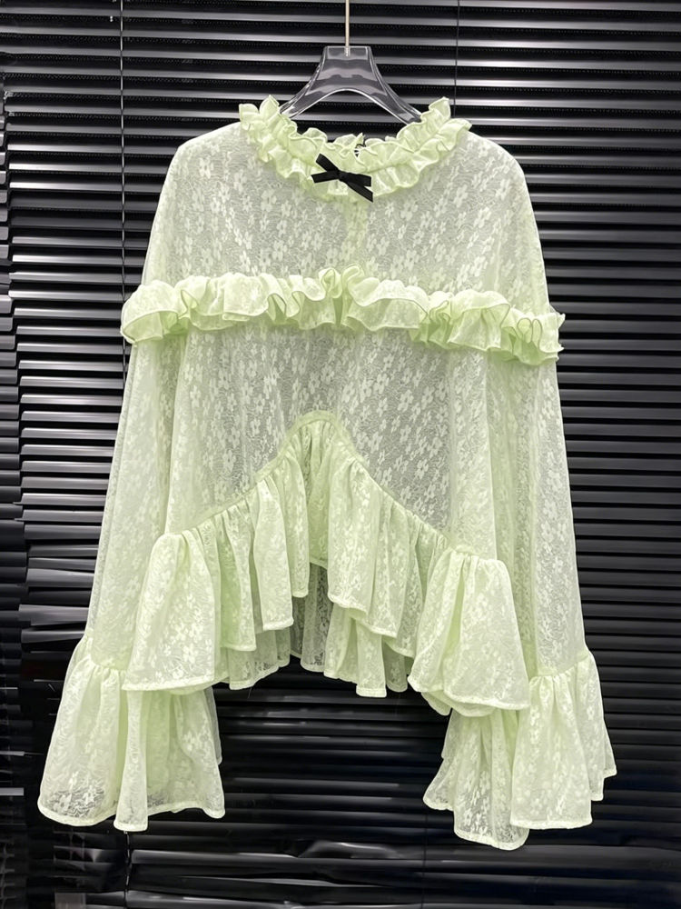 TWOTWINSTYLE Spliced Ruffles Irregular Hem Top High Waist Elegant Set