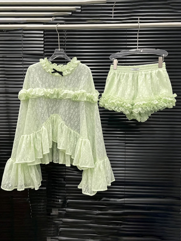 TWOTWINSTYLE Spliced Ruffles Irregular Hem Top High Waist Elegant Set