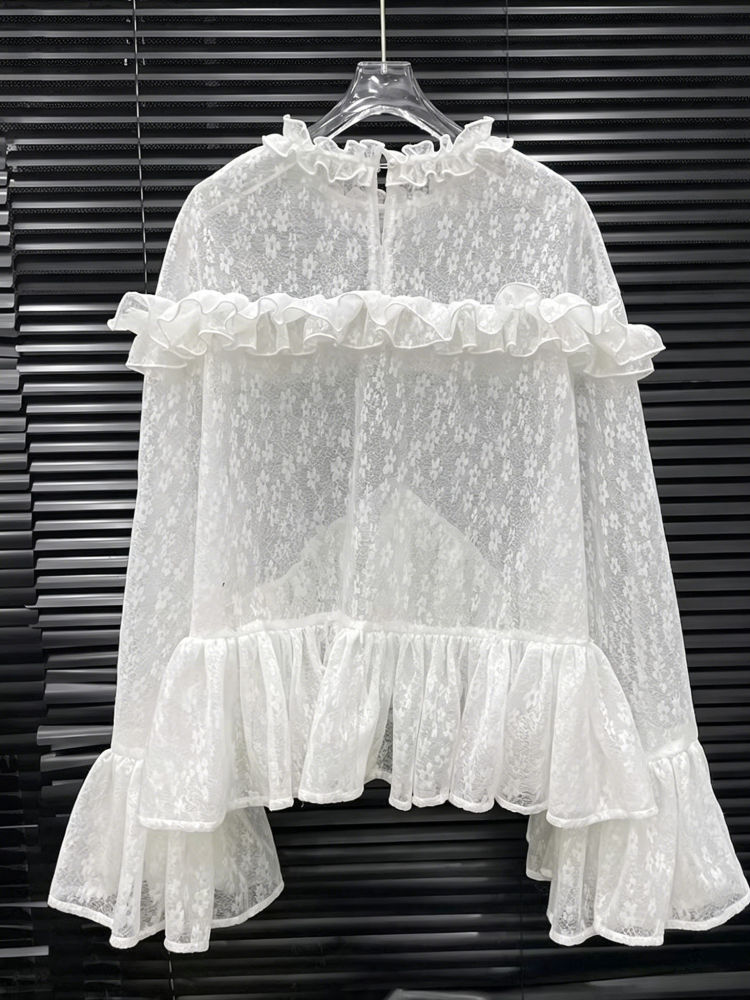 TWOTWINSTYLE Spliced Ruffles Irregular Hem Top High Waist Elegant Set