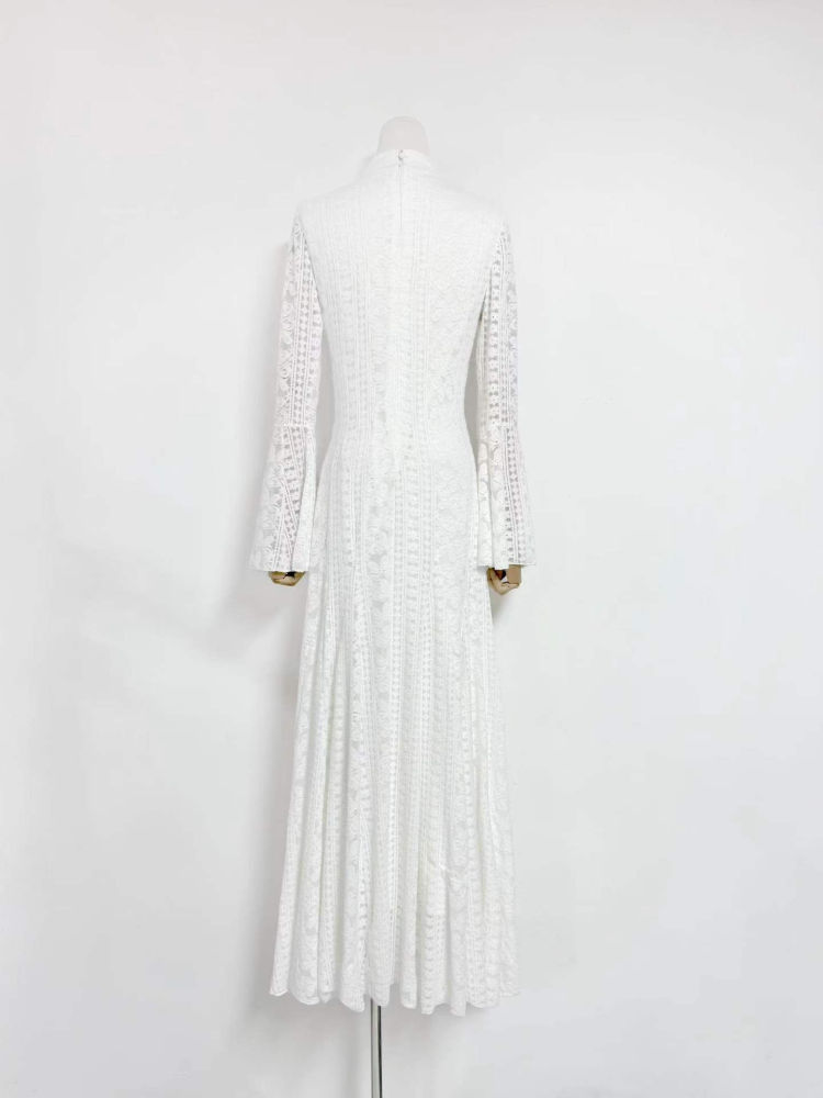 TWOTWINSTYLE Stand Collar Bell Sleeve Tunic Elegant Dress
