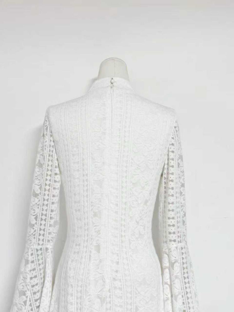TWOTWINSTYLE Stand Collar Bell Sleeve Tunic Elegant Dress
