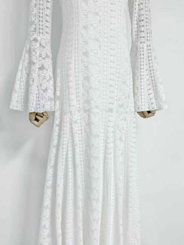 TWOTWINSTYLE Stand Collar Bell Sleeve Tunic Elegant Dress