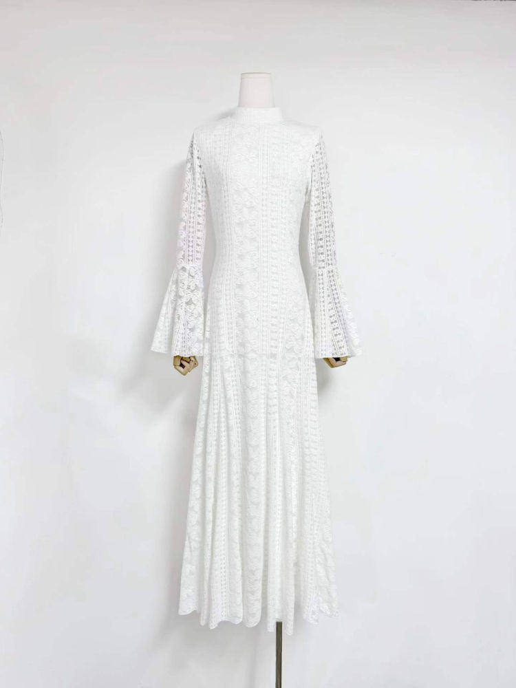 TWOTWINSTYLE Stand Collar Bell Sleeve Tunic Elegant Dress