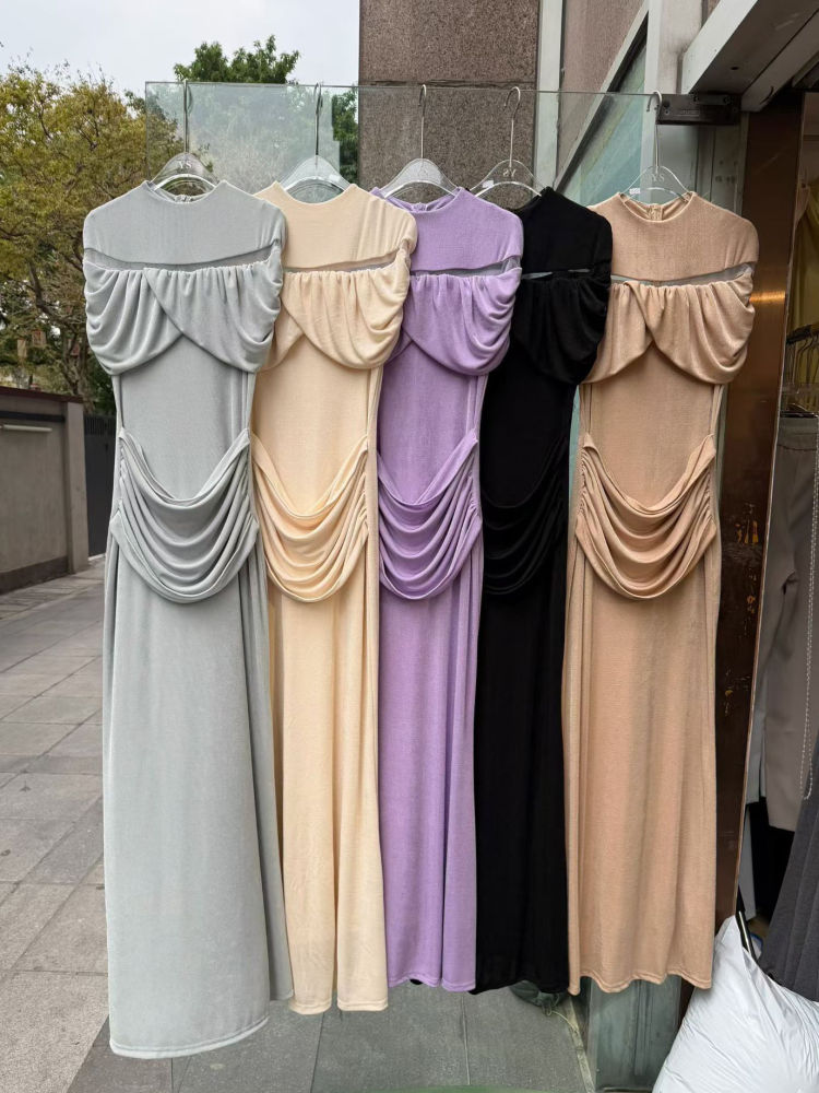 TWOTWINSTYLE Hollow Out High Waist Spliced Ruched Designer Dress