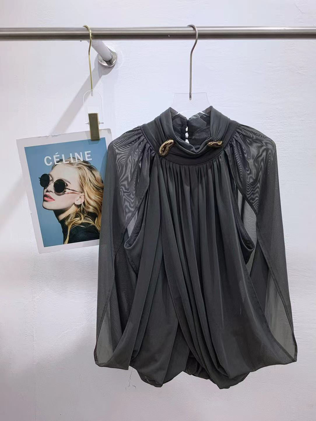 TWOTWINSTYLE Stand Collar Cross Hanging Folds Chic Shirt