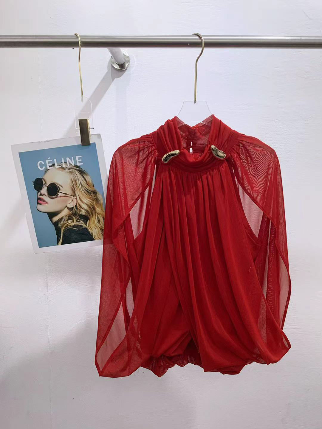 TWOTWINSTYLE Stand Collar Cross Hanging Folds Chic Shirt
