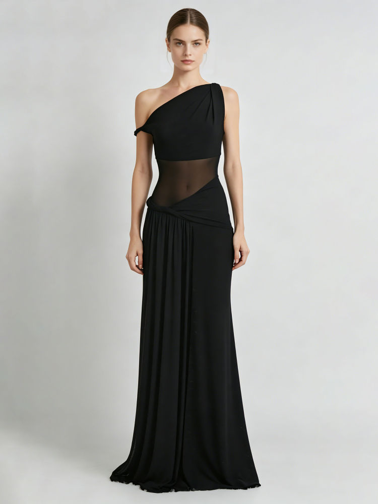 TWOTWINSTYLE Off One Shoulder Tunic Spliced Mesh Fashion Dress