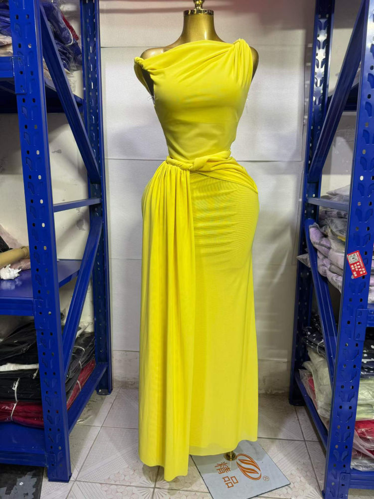 TWOTWINSTYLE Off One Shoulder Tunic Spliced Mesh Fashion Dress