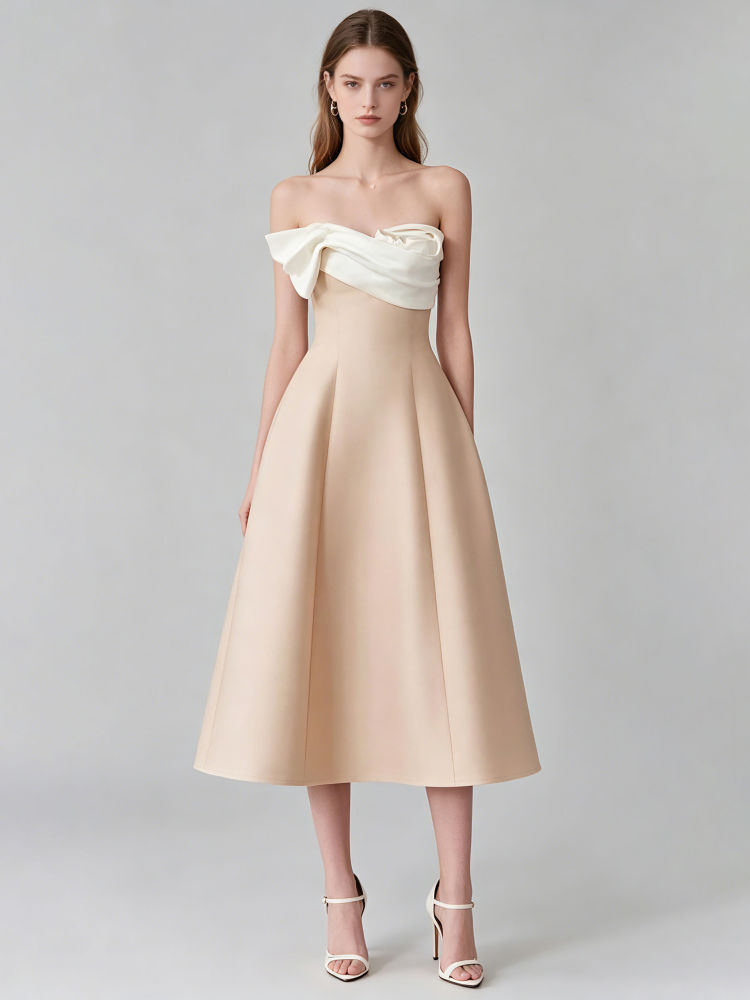TWOTWINSTYLE Off Shoulder Hit Color High Waist Designer Dress