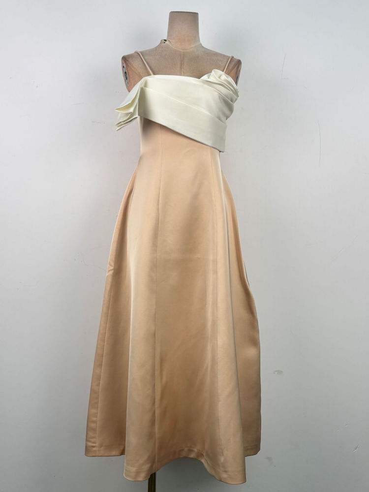 TWOTWINSTYLE Off Shoulder Hit Color High Waist Designer Dress